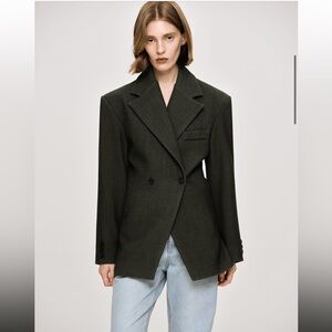 Source Unknown Nangy Double Breasted Cinched Blazer Women’s in Charcoal Gray